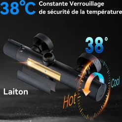 Homelody Colonne de Douche Thermostatique Securite 38C Jet Pluie Hauteur Reglable 1006 a 1206 mm Acier Inoxydable Noir Pour Salle de Bain