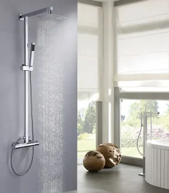 Bernstein Colonne de douche thermostatique acier inox + pommeau 20x20cm - 118x41cm - 8821C Basic 20x20cm* Colonne De Douche Thermostatique