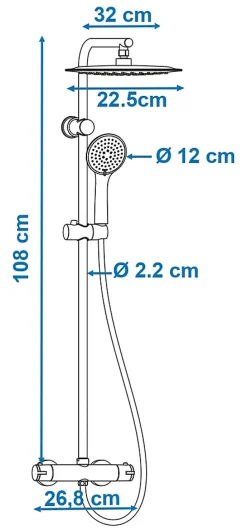 Edouard Rousseau Colonne de douche thermostatique avec pommeau + douchette 3 jets + flexible + barre réglable, inox brossé, Full inox