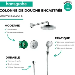 Hansgrohe Colonne de douche thermostatique encastrée ShowerSelect S chromé + douche de tête Raindance Select S + nettoyant* Colonne De Douche Encastrable