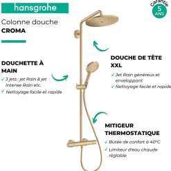 Hansgrohe Colonne de douche thermostatique Croma Select S 280 bronze brossé + tablette AddStoris