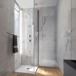 Valentin Colonne de douche thermostatique avec tablette, pomme de tête, douchette et flexible, blanc, Nautilus* Colonne De Douche Hydromassante