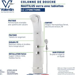 Valentin Colonne de douche thermostatique avec tablette, pomme de tête, douchette et flexible, blanc, Nautilus* Colonne De Douche Hydromassante