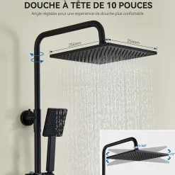 Auralum Max Colonne de Douche Thermostatique avec mitigeur , Ensemble de Douche Noir, Douche avec Tête de Douche de 12 pouces