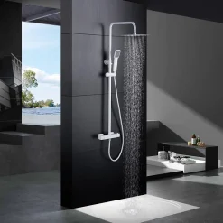 Imex Products Colonne de douche thermostatique acier et laiton finition blanche avec douchette extensible* Colonne De Douche Encastrable