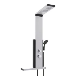 Valentin Colonne de douche thermostatique hydromassante avec tablette, pomme de tête, douchette et flexible, en aluminium anodisé gris, Dune