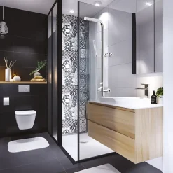 Valentin Colonne de douche thermostatique avec pomme de tête, douchette 1 jet et flexible, porte-savon, laiton chromé, Allure* Colonne De Douche Thermostatique