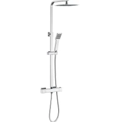 AICA Sanitaire Colonne de douche thermostatique avec pomme de tête, douchette et flexible,effet chromé,Carré, AICA