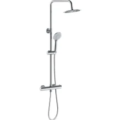 AICA Sanitaire Colonne de douche thermostatique avec pomme de tête, douchette et flexible, effet chromé,rond, AICA* Colonne De Douche Thermostatique