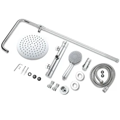 AICA Sanitaire Colonne de douche thermostatique avec pomme de tête, douchette et flexible, effet chromé,rond, AICA* Colonne De Douche Thermostatique