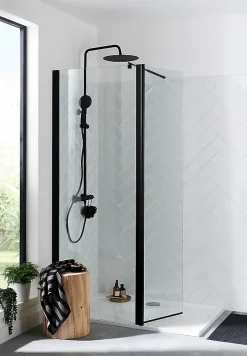 GoodHome Colonne de douche thermostatique avec pommeau + douchette 3 jets + flexible + barre réglable, noir mat, Weddell* Colonne De Douche Thermostatique