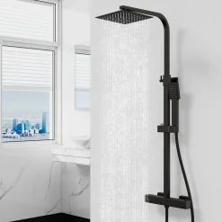 AICA Sanitaire Colonne de douche thermostatique avec pomme de tête, Carré,noir mat, AICA* Colonne De Douche Thermostatique