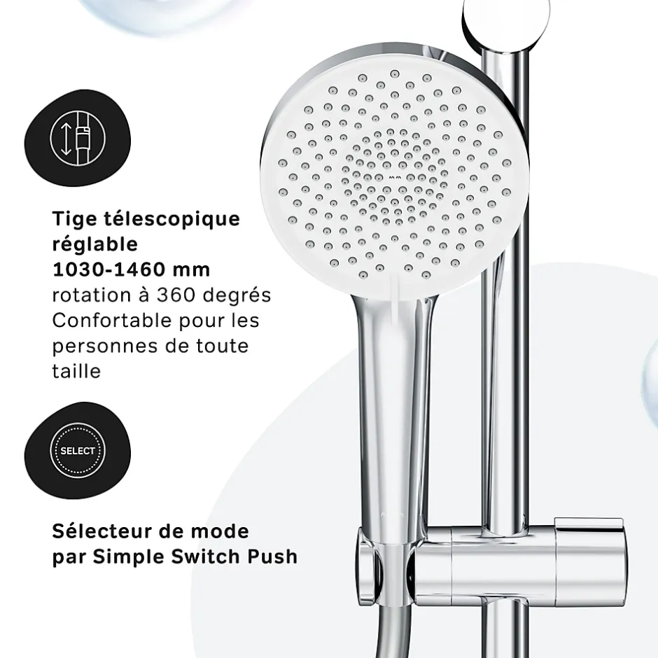 Am.Pm Europe Colonne de douche thermostatique, avec mitigeur thermostatique Système de douche avec robinet Chrome, F07XA400 X-Joy AM.PM* Colonne De Douche Thermostatique