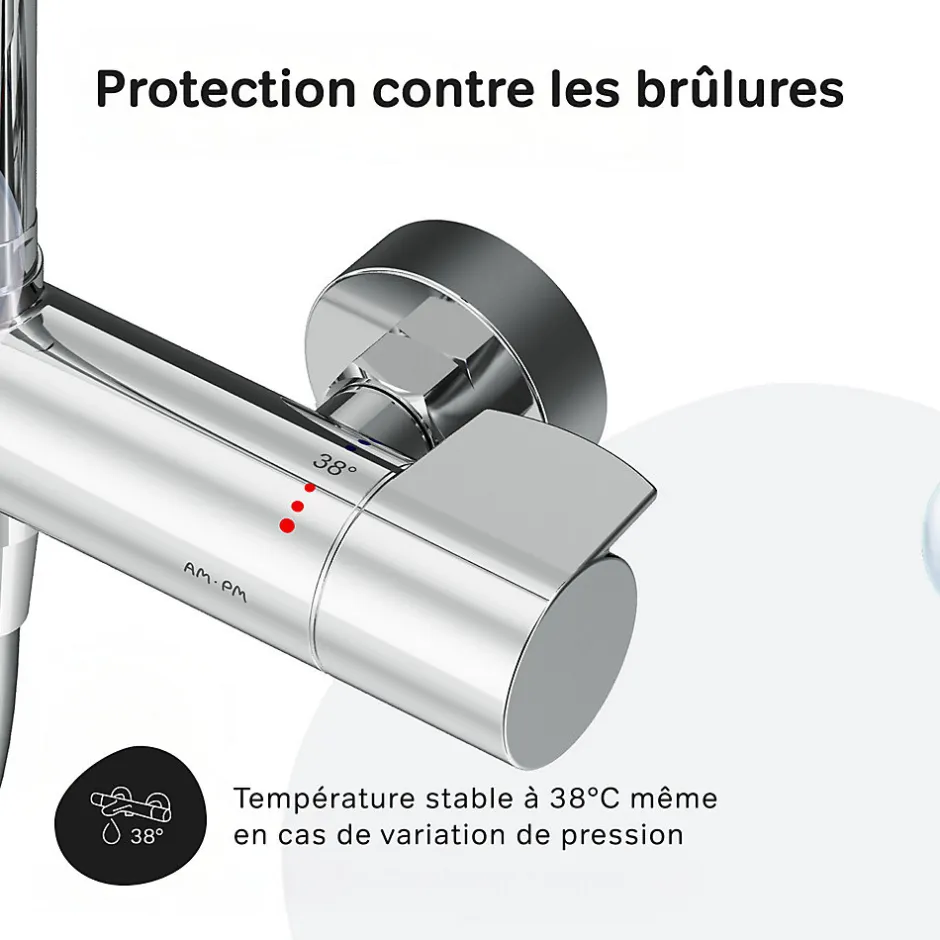 Am.Pm Europe Colonne de douche thermostatique, avec mitigeur thermostatique Système de douche avec robinet Chrome, F07XA400 X-Joy AM.PM* Colonne De Douche Thermostatique
