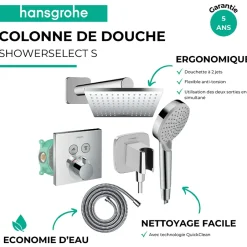 Hansgrohe Colonne de douche thermostatique ShowerSelect E Douche de tête Vernis Shape Flexible Metaflex Douchette Vernis B chromé