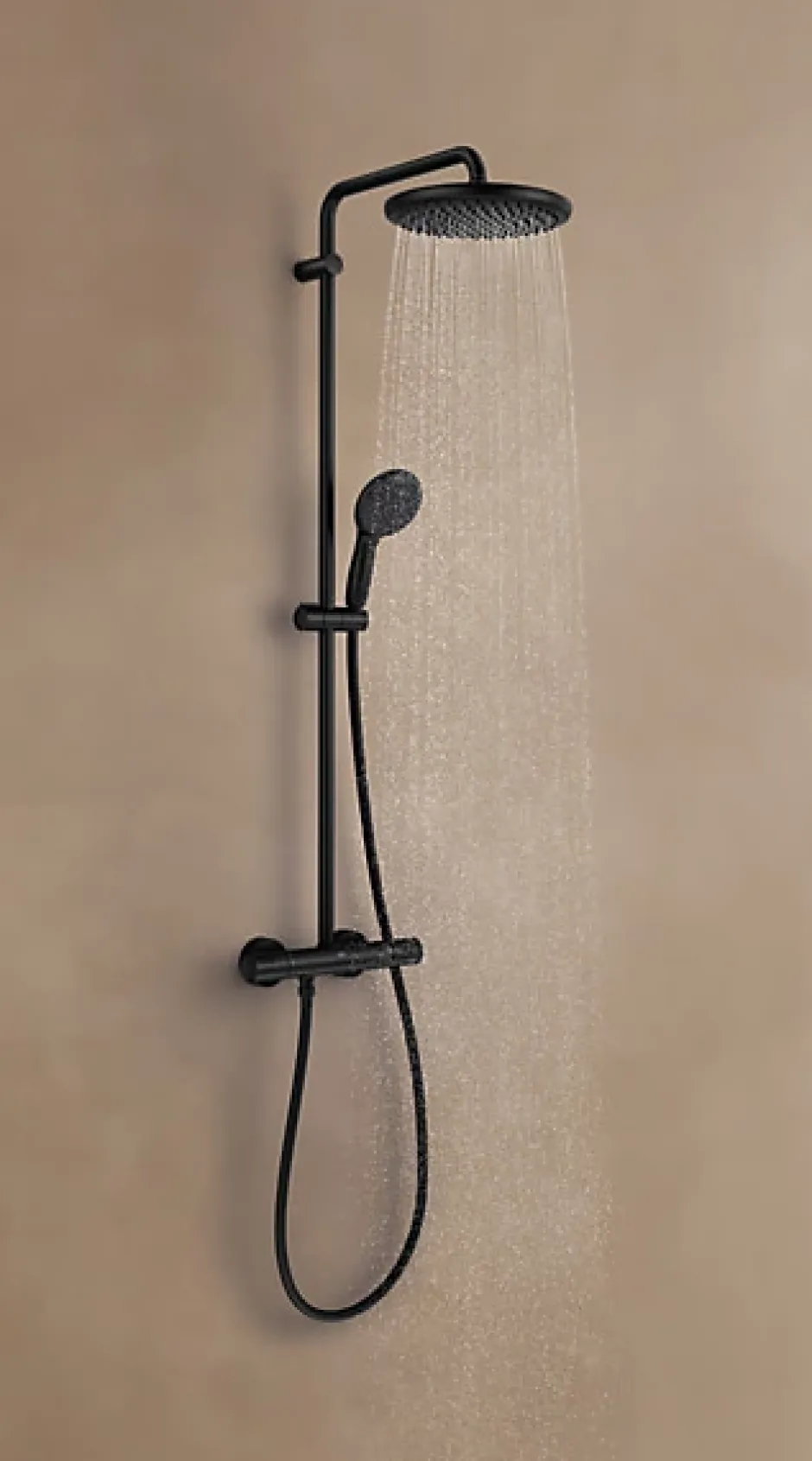 Grohe Colonne de douche thermostatique avec douchette + pommeau + flexible + barre, noir, Vitalio Start 250* Colonne De Douche Thermostatique