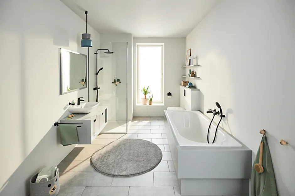 Grohe Colonne de douche thermostatique avec douchette + pommeau + flexible + barre, noir, Vitalio Start 250* Colonne De Douche Thermostatique