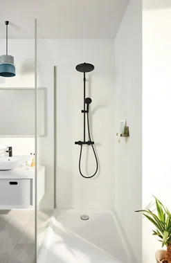 Grohe Colonne de douche thermostatique avec douchette + pommeau + flexible + barre, noir, Vitalio Start 250* Colonne De Douche Thermostatique