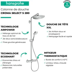 Hansgrohe Colonne de douche thermostatique Croma Select S 280 EcoSmart chromé + tablette AddStoris