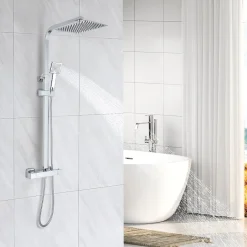 Teeno Colonne de Douche Thermostatique, avec Mitigeur Réglable Hauteur, Argentée