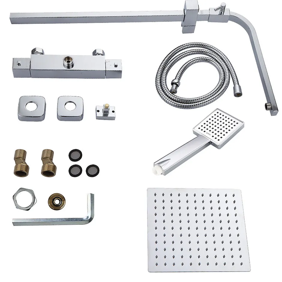 Teeno Colonne de Douche Thermostatique, avec Mitigeur Réglable Hauteur, Argentée