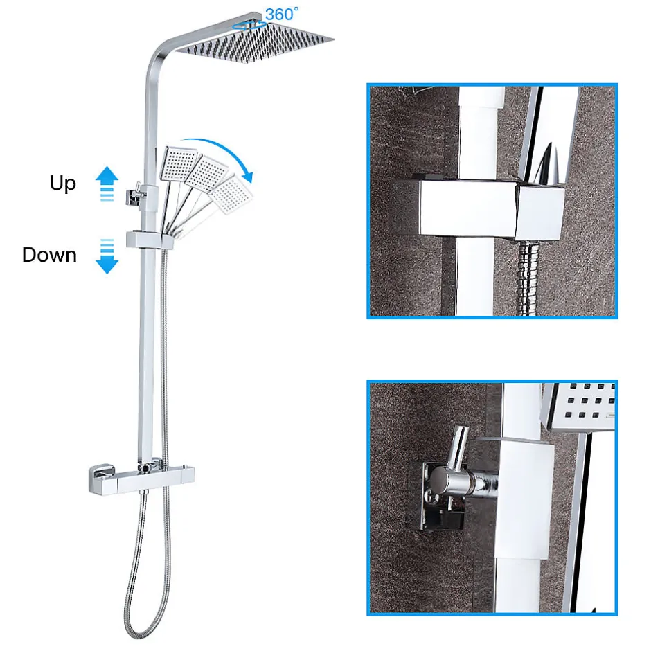 Teeno Colonne de Douche Thermostatique, avec Mitigeur Réglable Hauteur, Argentée