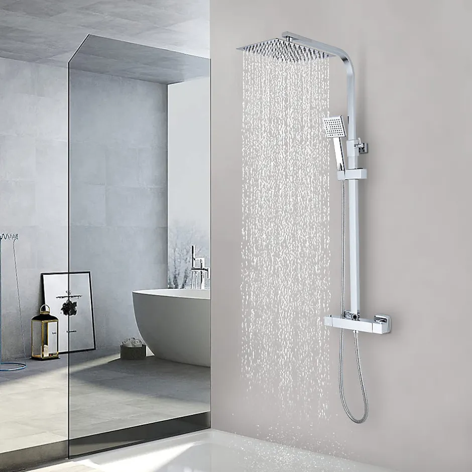 Teeno Colonne de Douche Thermostatique, avec Mitigeur Réglable Hauteur, Argentée
