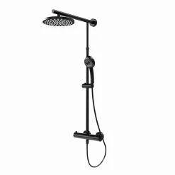 Schulte Colonne de douche thermostatique avec pommeau + douchette + flexible + barre réglable, coloris noir mat, Rain* Colonne De Douche Thermostatique