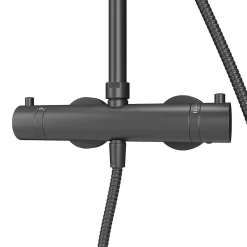 Schulte Colonne de douche thermostatique avec pommeau + douchette + flexible + barre réglable, coloris noir mat, Rain* Colonne De Douche Thermostatique
