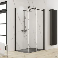 Schulte Colonne de douche thermostatique avec pommeau + douchette + flexible + barre réglable, coloris noir mat, Rain* Colonne De Douche Thermostatique