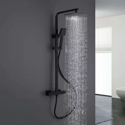 Poalgi Colonne de douche thermostatique avec barre extensible SKY BATH noir mat Inox S304 série PARADISE