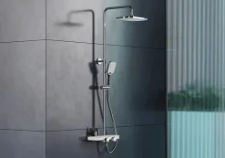 Bernstein Colonne de douche thermostatique laiton, mitigeur de douche + tablette en verre - Chrome / Blanc - Assemblée, Silencieux - BS371* Colonne De Douche Thermostatique