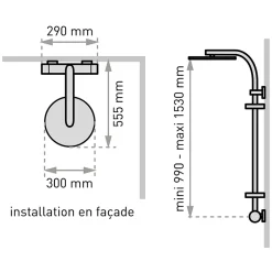 Valentin Colonne de douche thermostatique anti-brûlure avec tablette, pomme de tête ronde, douchette et flexible, chrome, Opium