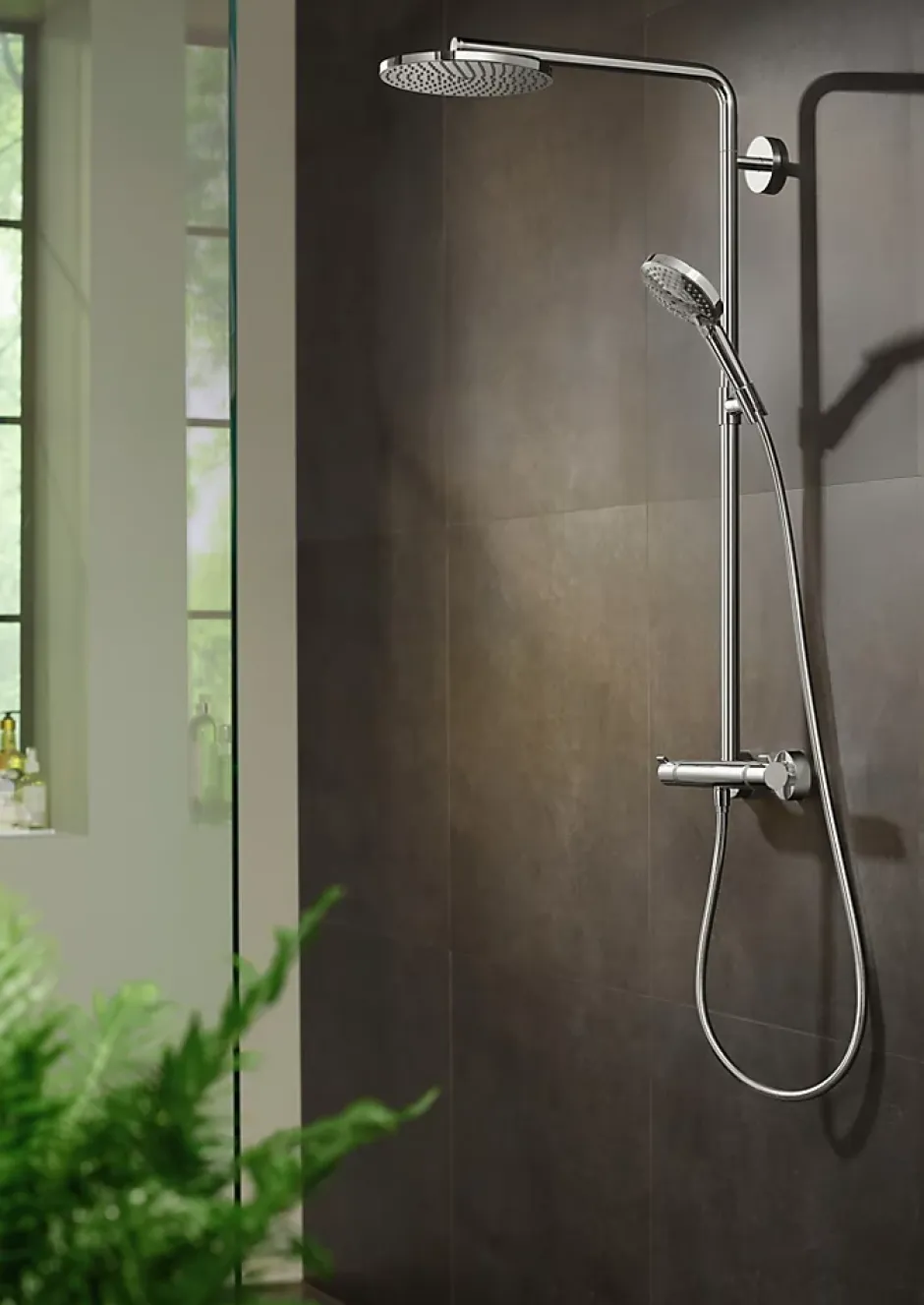 Hansgrohe Colonne de douche thermostatique avec pommeau + douchette 1 jet + flexible + barre réglable, chrome, Raindance Select S 240 PowderRain* Colonne De Douche Thermostatique