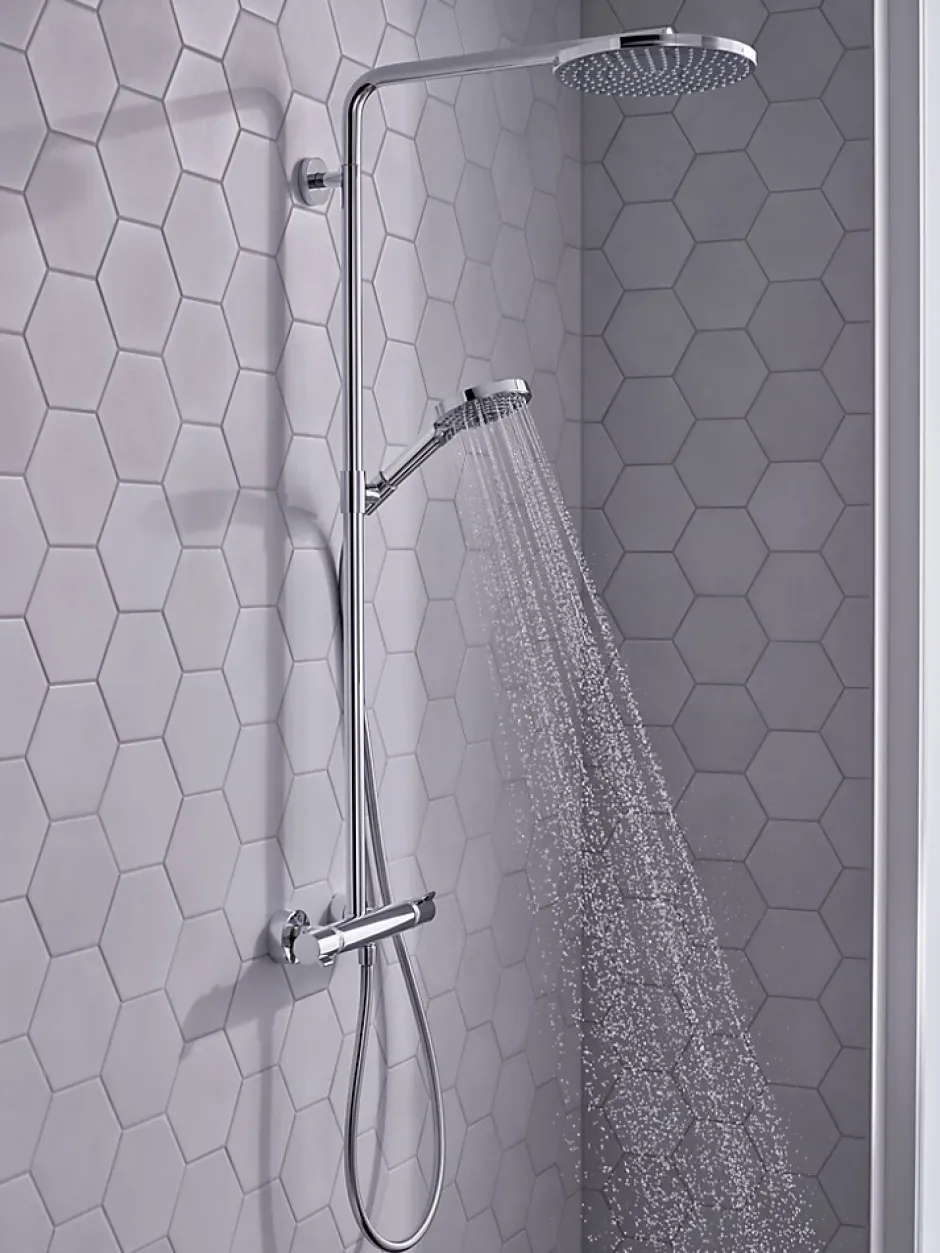 Hansgrohe Colonne de douche thermostatique avec pommeau + douchette 1 jet + flexible + barre réglable, chrome, Raindance Select S 240 PowderRain* Colonne De Douche Thermostatique