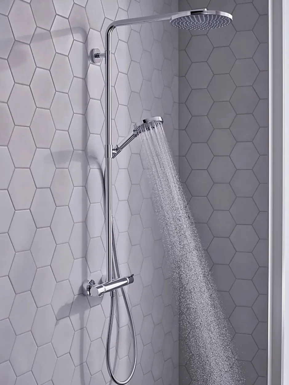 Hansgrohe Colonne de douche thermostatique avec pommeau + douchette 1 jet + flexible + barre réglable, chrome, Raindance Select S 240 PowderRain* Colonne De Douche Thermostatique