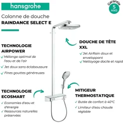 Hansgrohe Colonne de douche thermostatique Raindance Select E 300 EcoSmart avec mitigeur 30 cm chromé + tablette AddStoris