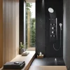 Valentin Colonne de douche thermostatique hydromassante 4 buses avec tablette, pomme de tête, douchette 3 jets et flexible, noir mat, Nautilus* Colonne De Douche Hydromassante