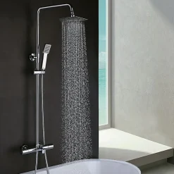 Kibath Colonne de douche thermostatique GAS carrée extra-longue, 100-150 cm, finition chrome poli, en laiton* Colonne De Douche Mécanique