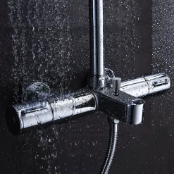 Kibath Colonne de douche thermostatique GAS carrée extra-longue, 100-150 cm, finition chrome poli, en laiton* Colonne De Douche Mécanique