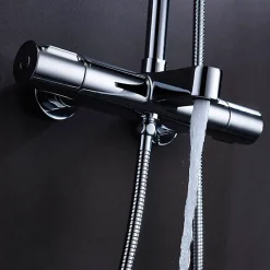 Kibath Colonne de douche thermostatique GAS carrée extra-longue, 100-150 cm, finition chrome poli, en laiton* Colonne De Douche Mécanique
