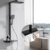 Homelody Colonne de Douche Thermostatique avec Tablette Sécurité 38C Jet Pluie et Cascade Aluminium Noir