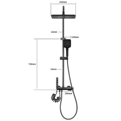 Homelody Colonne de Douche Thermostatique avec Étagère Jet Pluie et Cascade Hauteur Réglable 800-1000 mm Verre et Laiton Gris anthracite* Colonne De Douche Mécanique