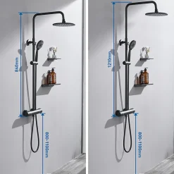 Auralum Max Colonne de Douche Thermostatique 3 Fonctions, Ensemble de Douche Noir, Douche avec Tête de Douche de 9 pouces