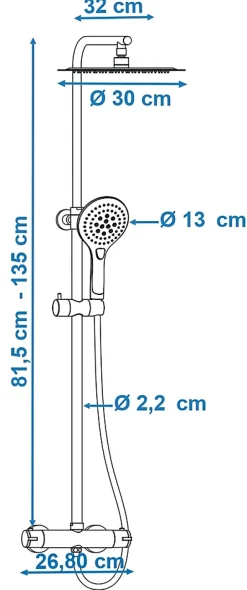Edouard Rousseau Colonne de douche thermostatique avec pommeau + douchette 3 jets + flexible + barre réglable, chrome, Akame