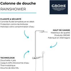 Grohe Colonne de douche thermostatique Rainshower System SmartControl Mono 360 Blanc/chromé + Panier douche Start Cube