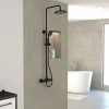 Galedo Colonne de douche thermostatique avec pommeau + douchette 2 jets + flexible + barre réglable, noir mat, Arty