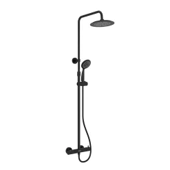 Galedo Colonne de douche thermostatique avec pommeau + douchette 2 jets + flexible + barre réglable, noir mat, Arty