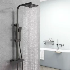AICA Sanitaire Colonne de douche thermostatique 200mm, kit carré noir AICA* Colonne De Douche Thermostatique