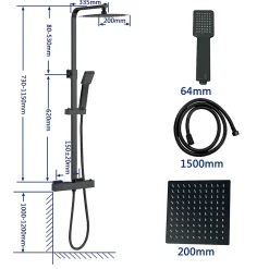 AICA Sanitaire Colonne de douche thermostatique avec pomme de tête, douchette et flexible,noir mat, AICA